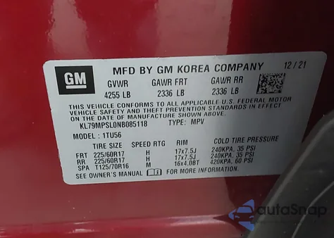 2022 Chevrolet Trailblazer Fwd Lt z USA, uszkodzony, nr VIN KL79MPSL0NB085118